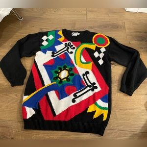 Vintage Abstract Colour Block Sweater Pullover Ramie Cotton Blend Small